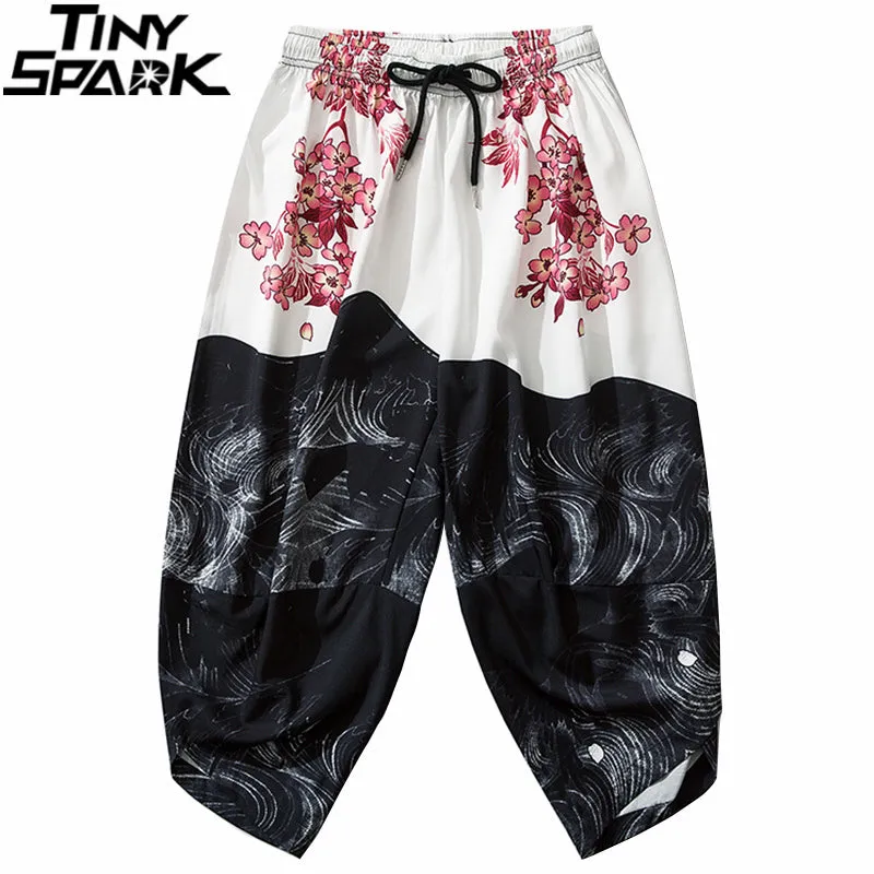 2023 Hip Hop Japanese Sweatpants Joggers Mens Streetwear Harajuku Floral Printed Baggy Pants Casual