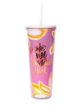 24oz Straw Tumbler | He Will Sustain You