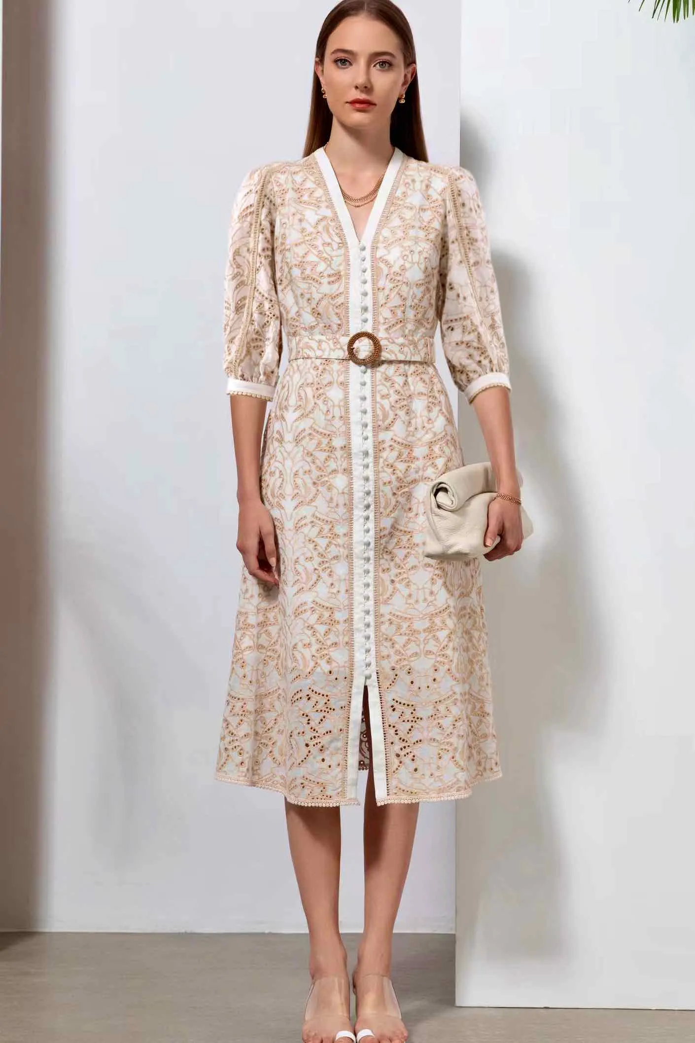 Agnes Long Dress - Beige/white - GDS