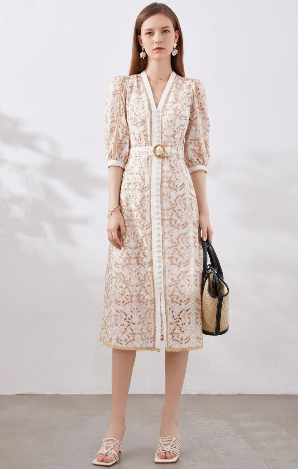 Agnes Long Dress - Beige/white - GDS