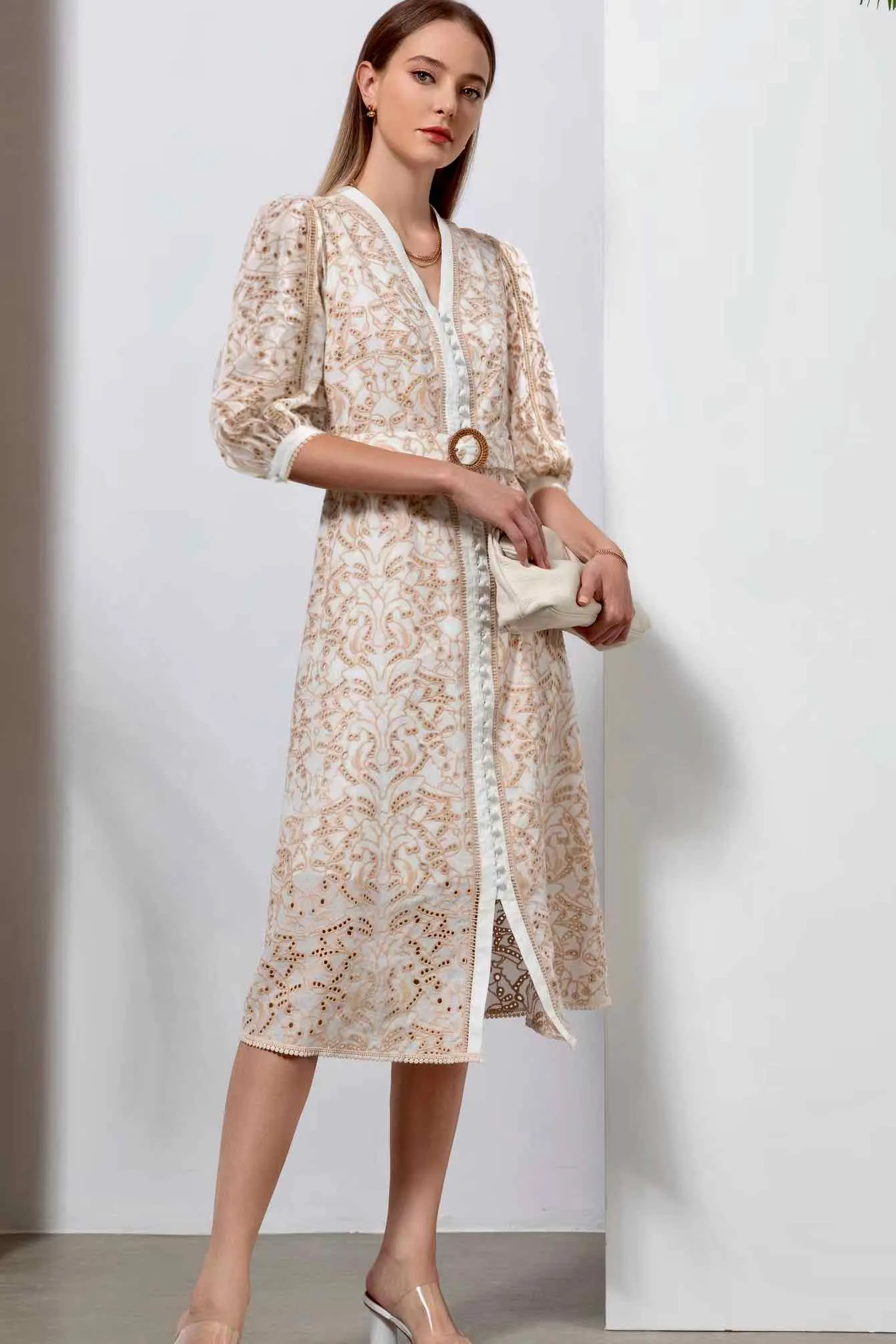 Agnes Long Dress - Beige/white - GDS