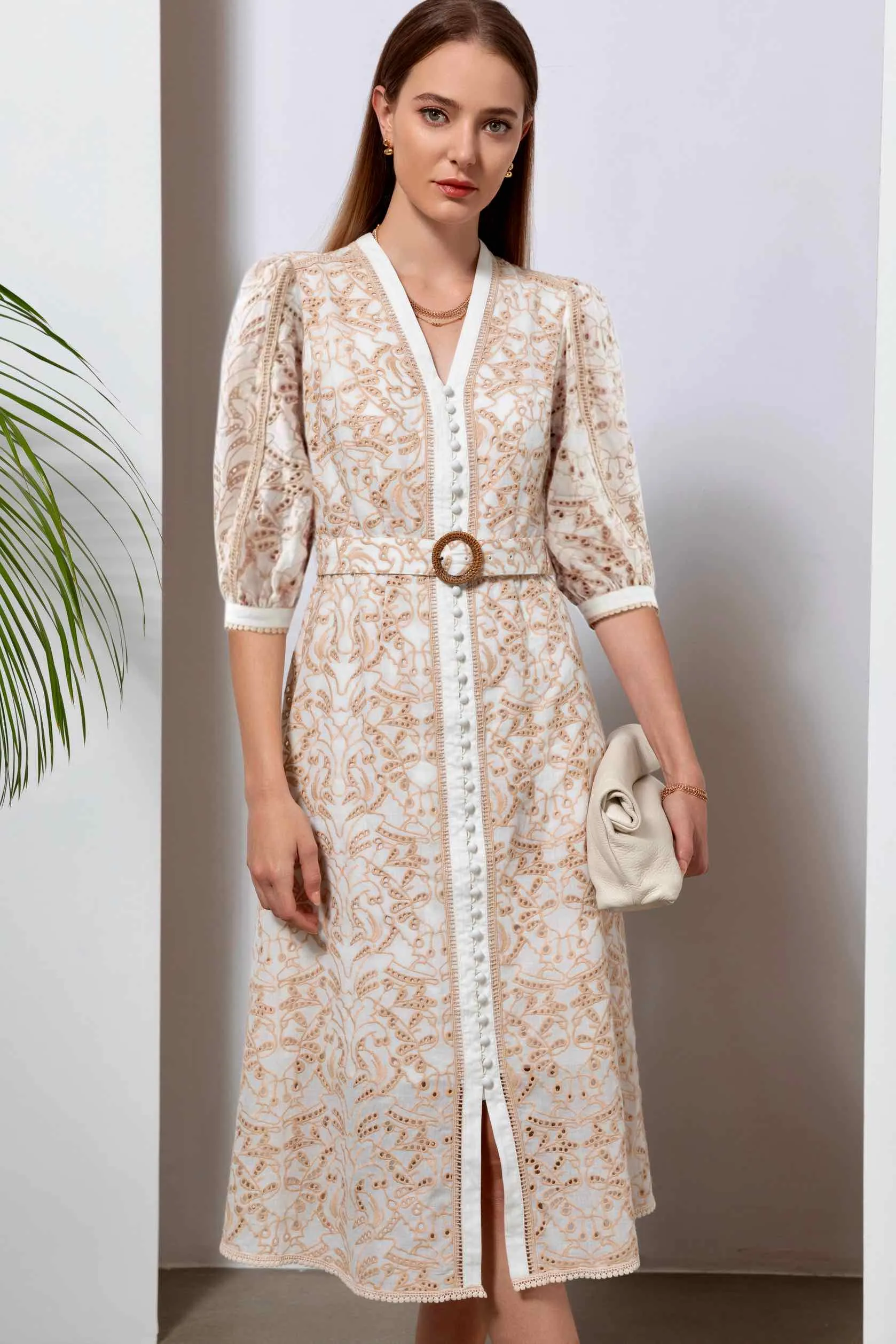 Agnes Long Dress - Beige/white - GDS