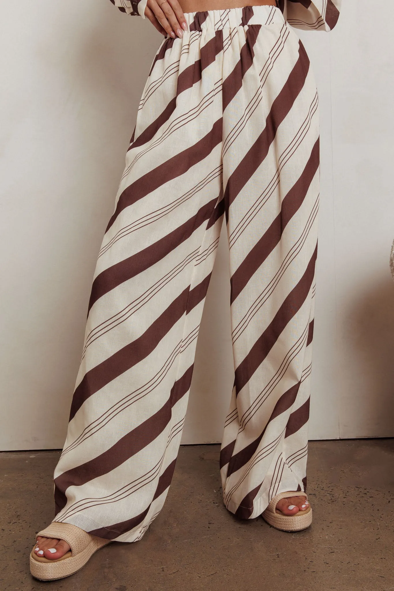 Alex Elastic Waist Striped Print Pant Cream/Cacao