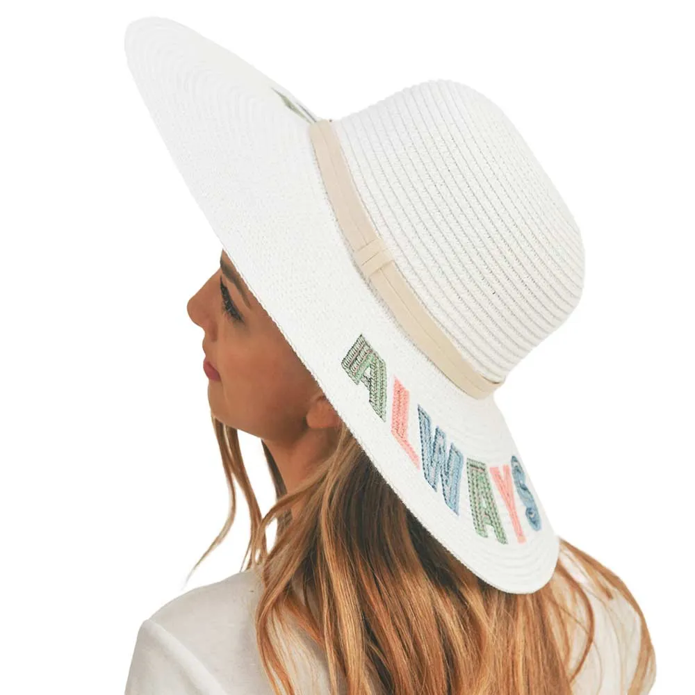 Always On Vacay Sequin Message Straw Panama Sun Hat