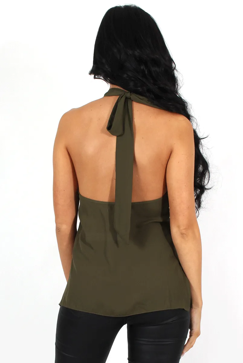 Annie Khaki Halterneck Low Back Top