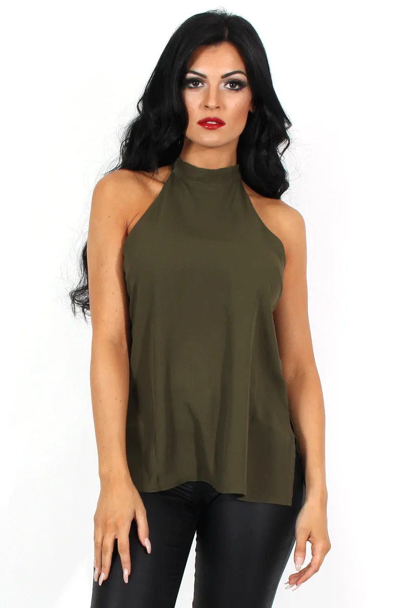 Annie Khaki Halterneck Low Back Top