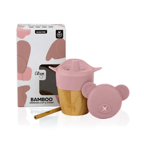 Bamboo Cup with lid and straw - Blush Pink