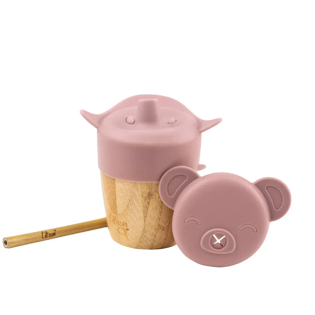 Bamboo Cup with lid and straw - Blush Pink