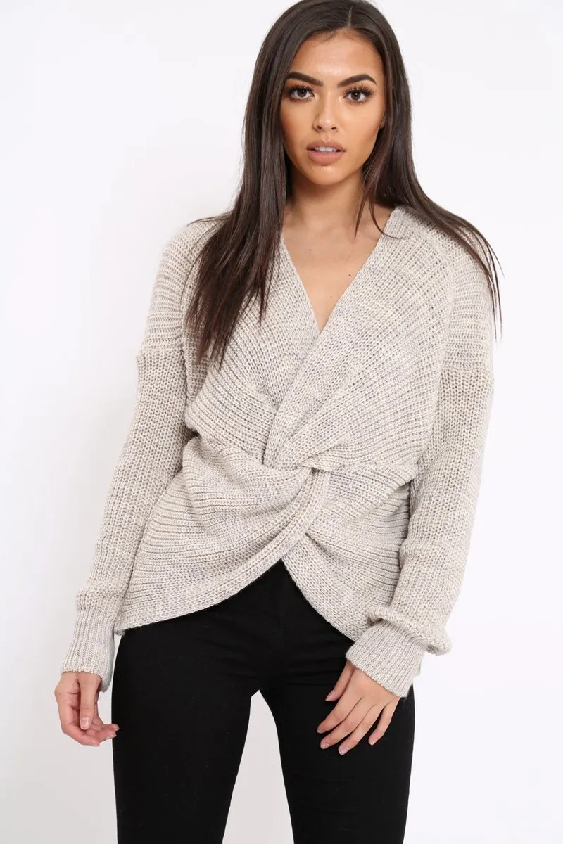 Beige Knot Knit Jumper - Kerri