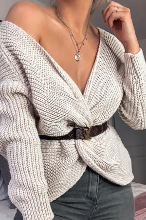 Beige Knot Knit Jumper - Kerri