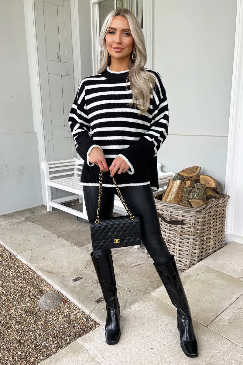 Black And Cream Striped Block Hem Jumper