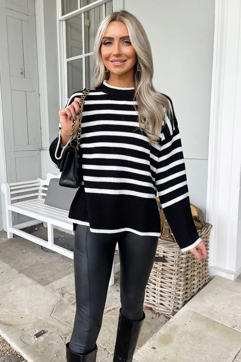 Black And Cream Striped Block Hem Jumper