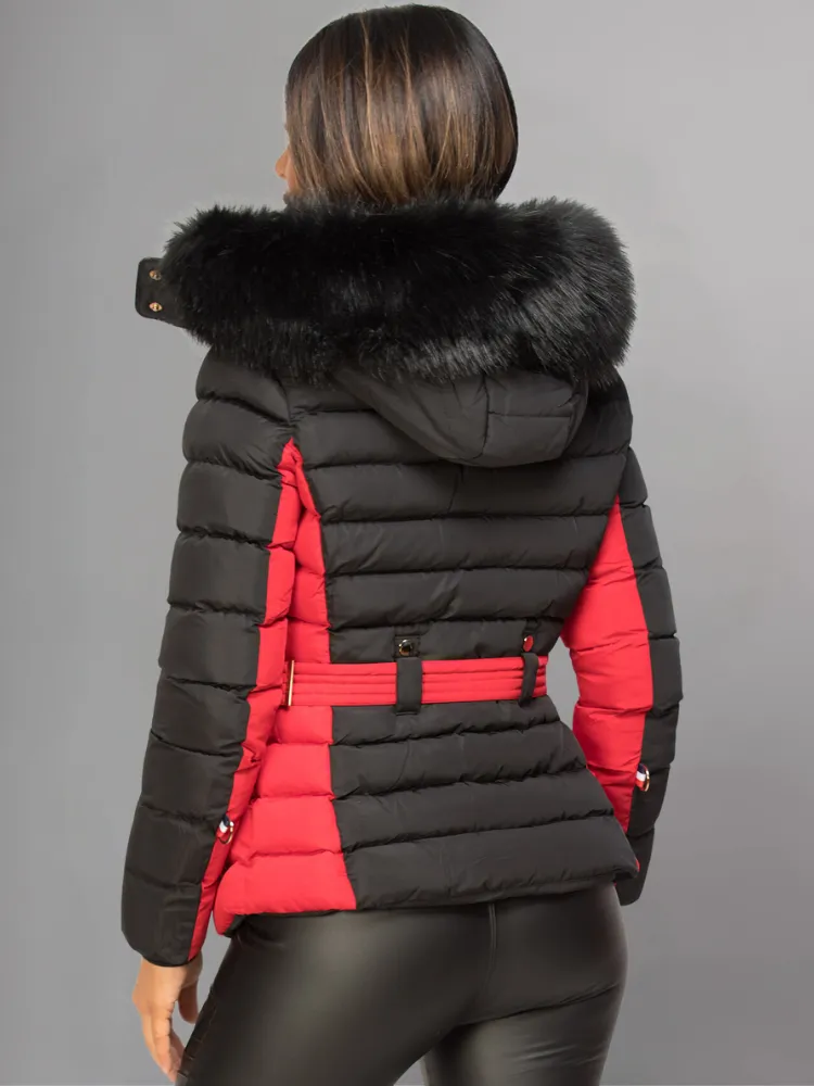 Black Puffer Jacket With Faux fur Hood