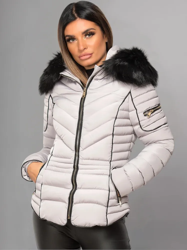 Black Puffer Jacket With Faux fur Hood