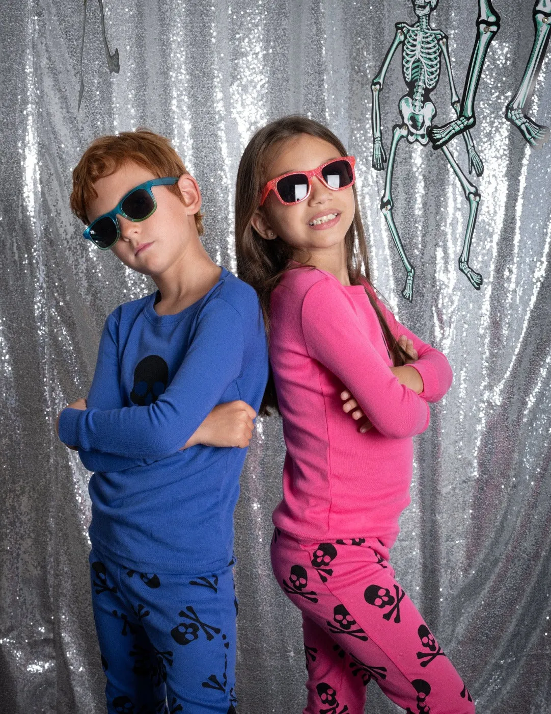 Blue & Hot Pink Skull Matching Family Pajama Set