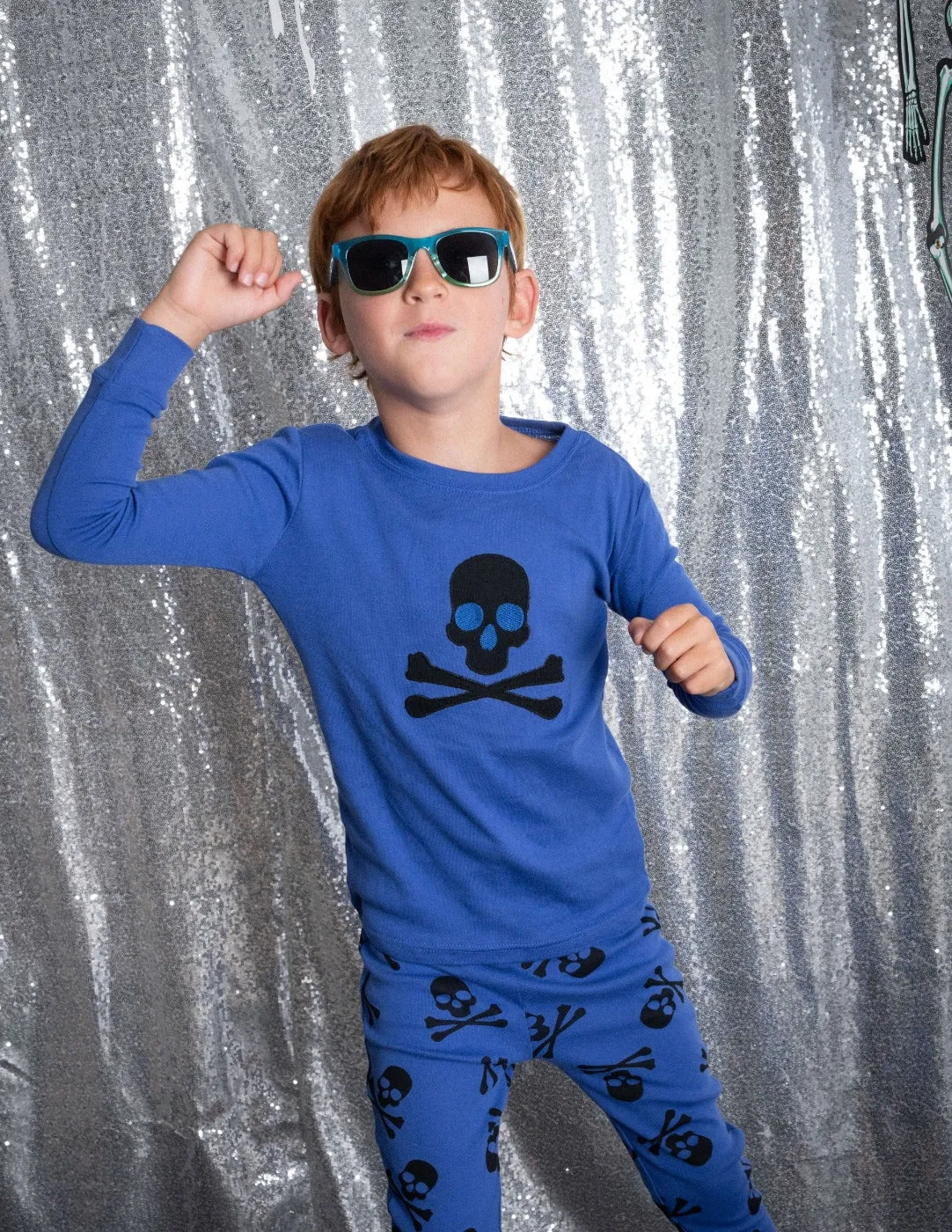 Blue & Hot Pink Skull Matching Family Pajama Set