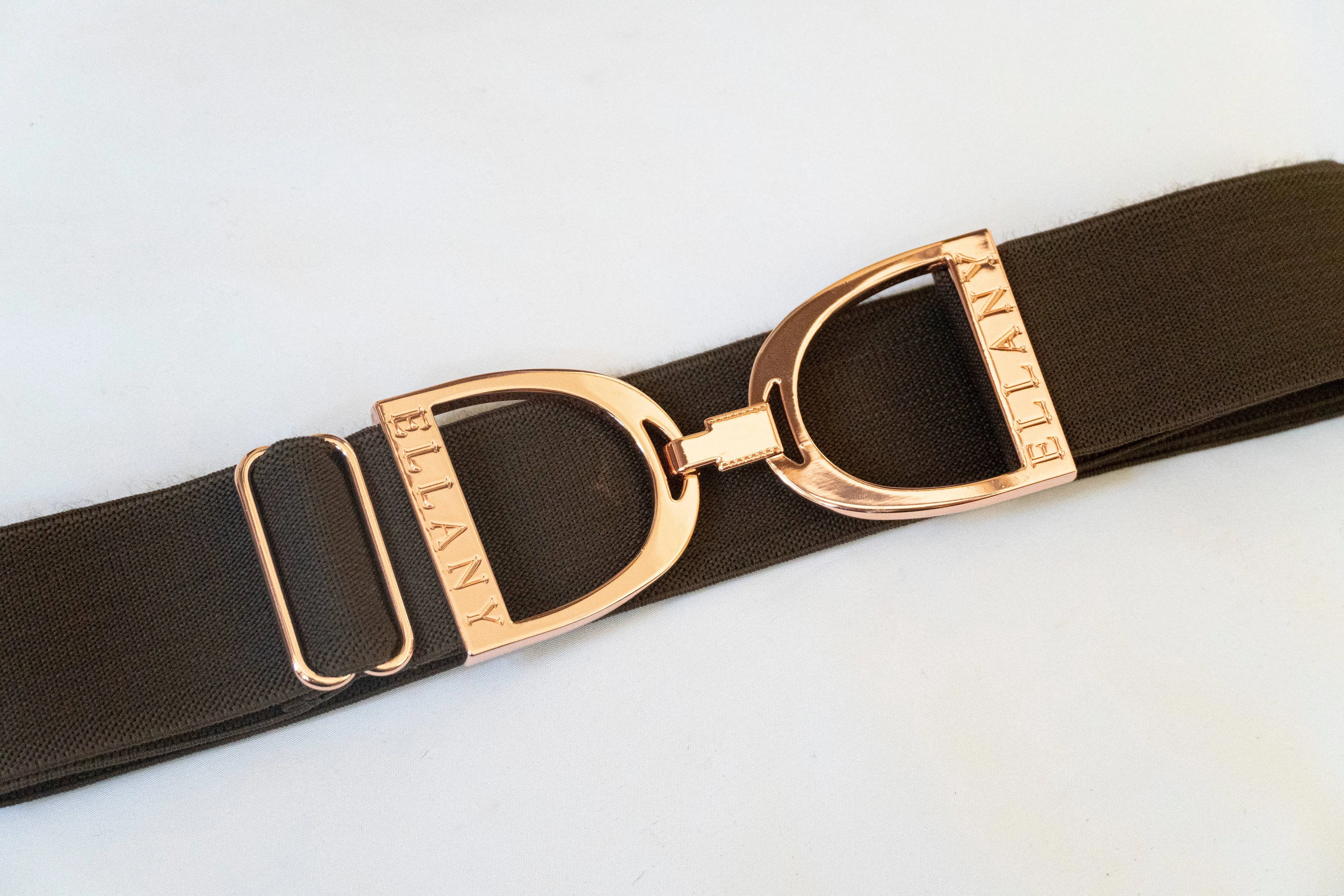 Brown - 1.5" Rose Gold Stirrup Equestrian Elastic Belt