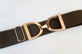 Brown - 1.5" Rose Gold Stirrup Equestrian Elastic Belt