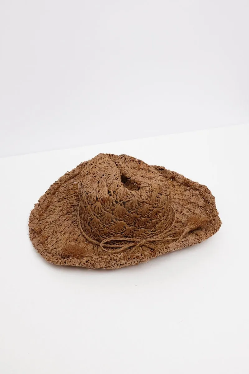 BROWN VINTAGE STRAW HAT