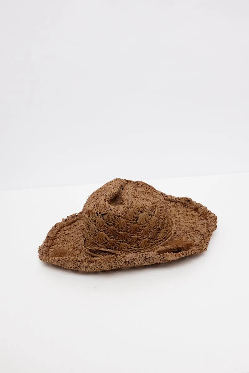 BROWN VINTAGE STRAW HAT