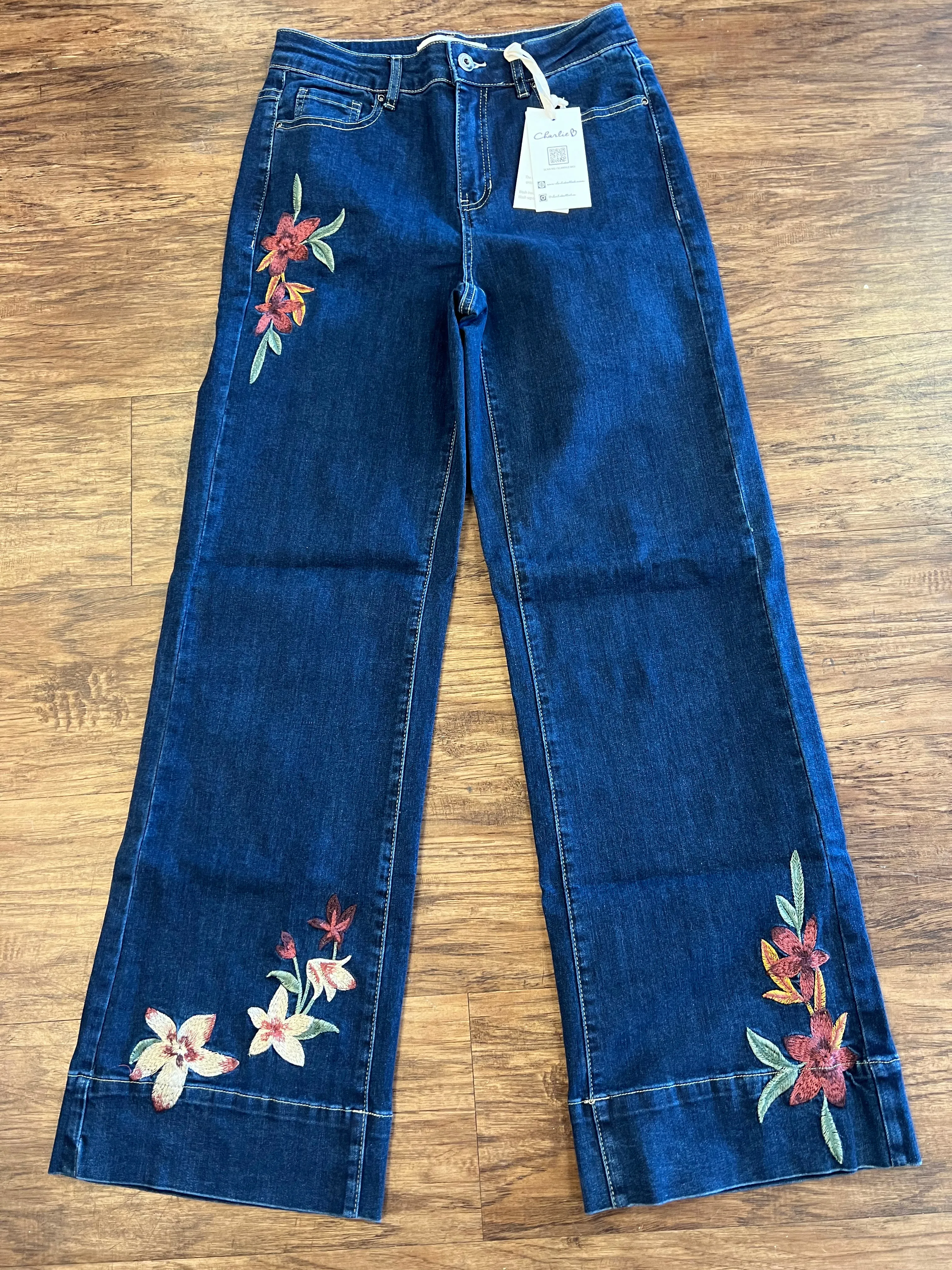 Charlie B Flared Jeans with Floral Embroidery C5448- 431A-007