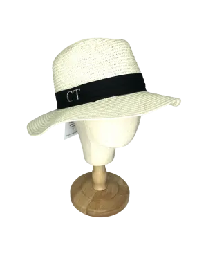 Cream Straw Fedora Hat With Ct Personalisation One Size