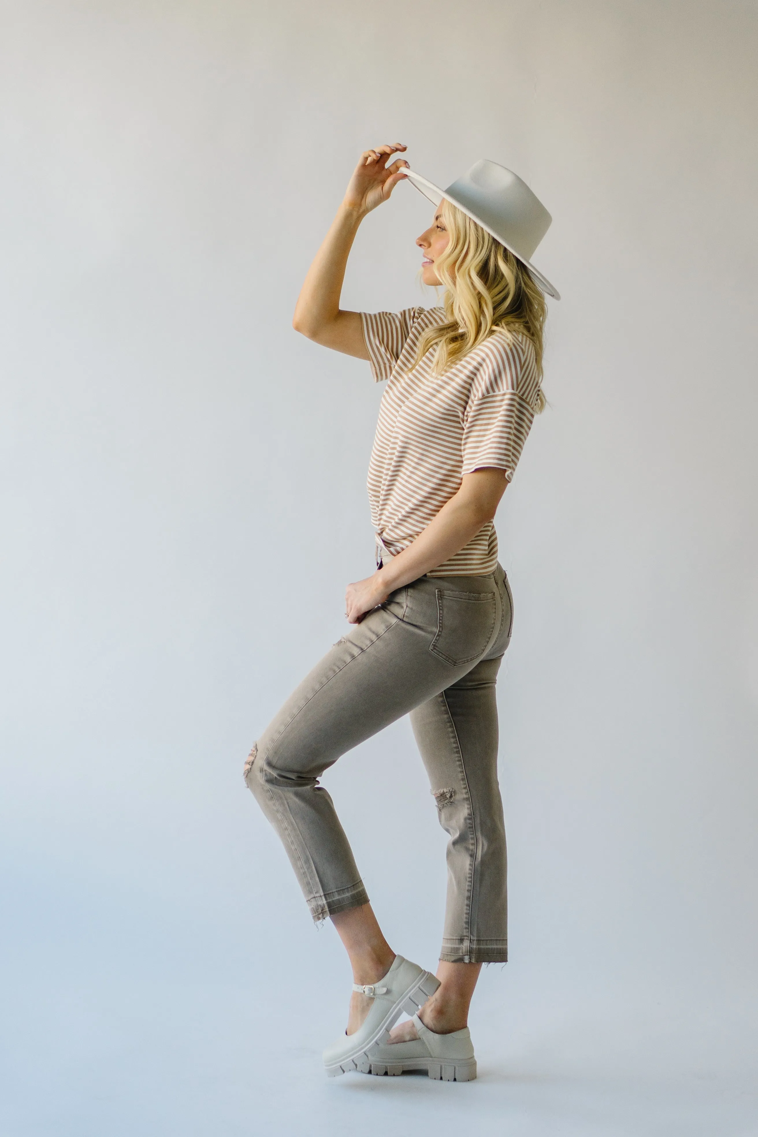 Denim: Augusta Super High Rise Straight Jean in Taupe