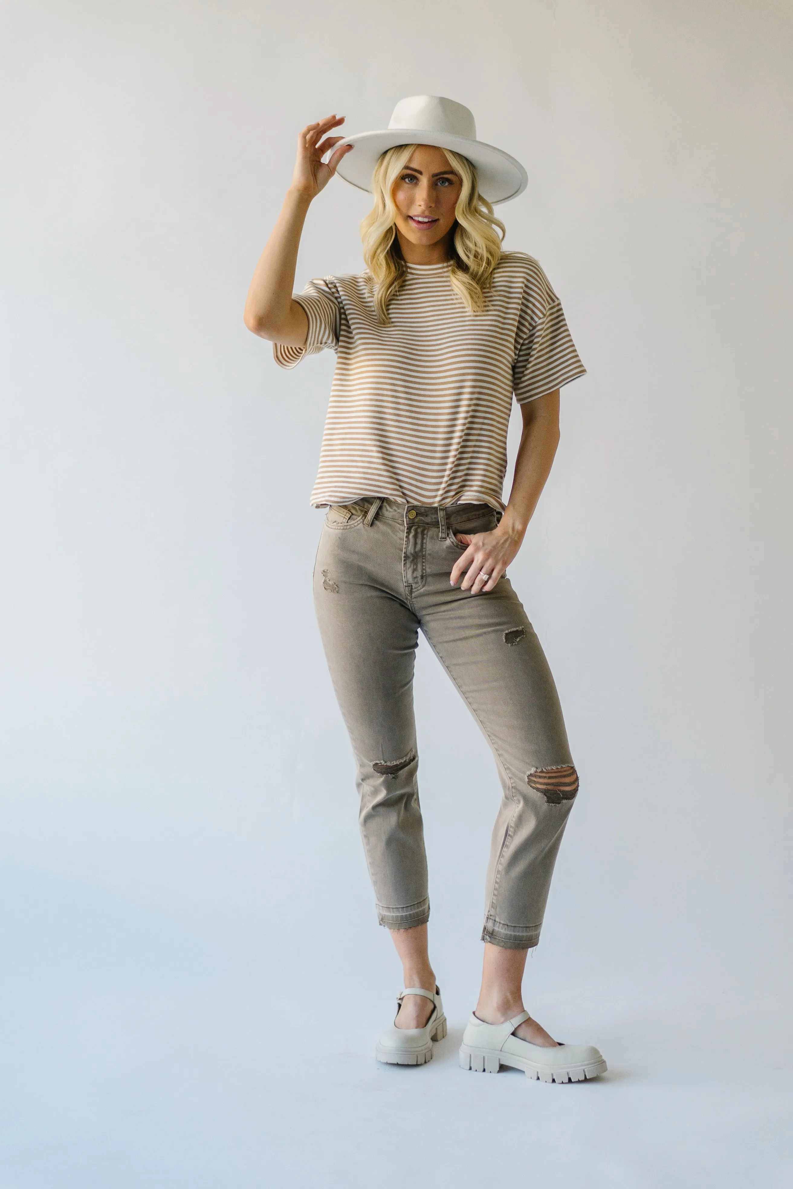 Denim: Augusta Super High Rise Straight Jean in Taupe