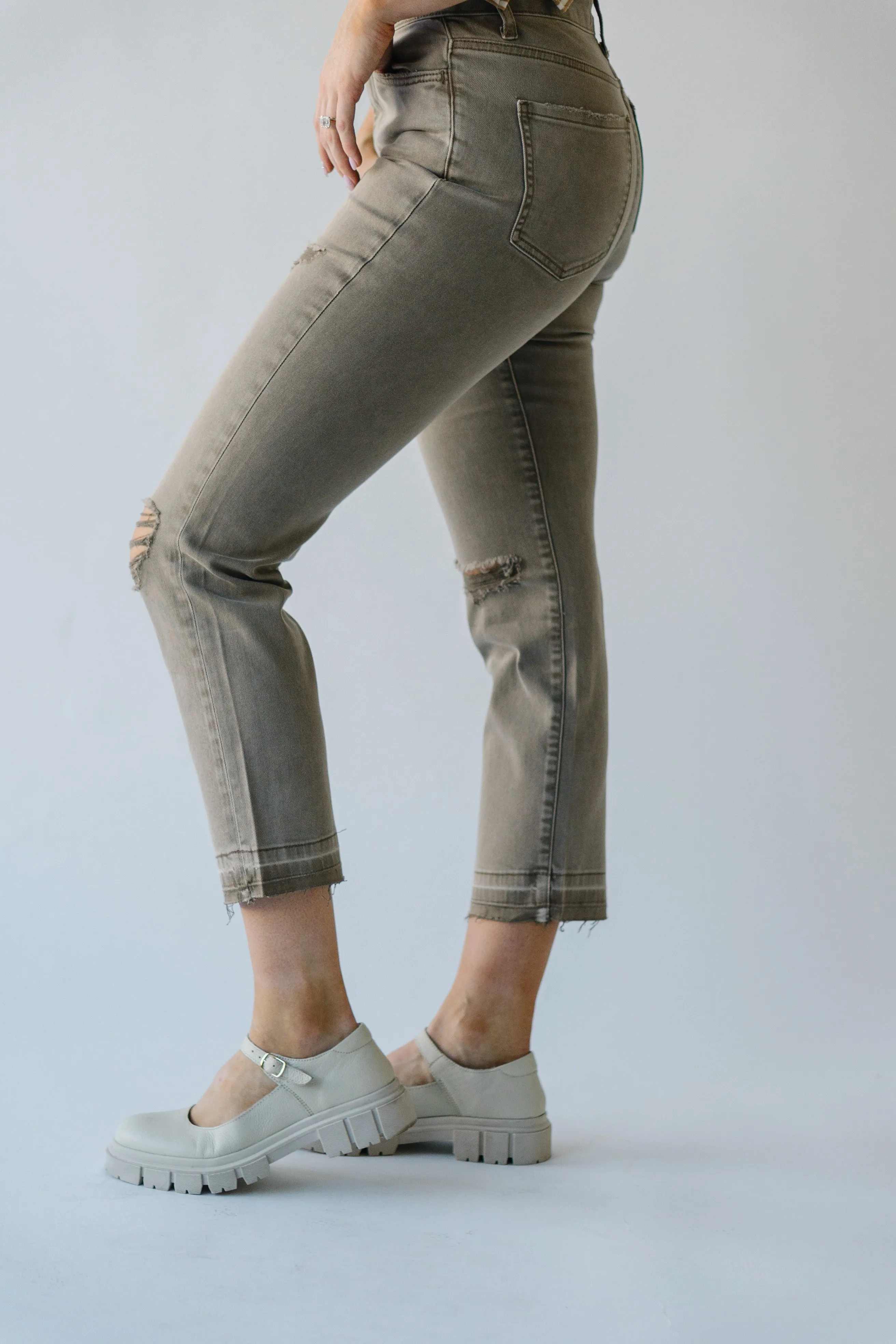 Denim: Augusta Super High Rise Straight Jean in Taupe