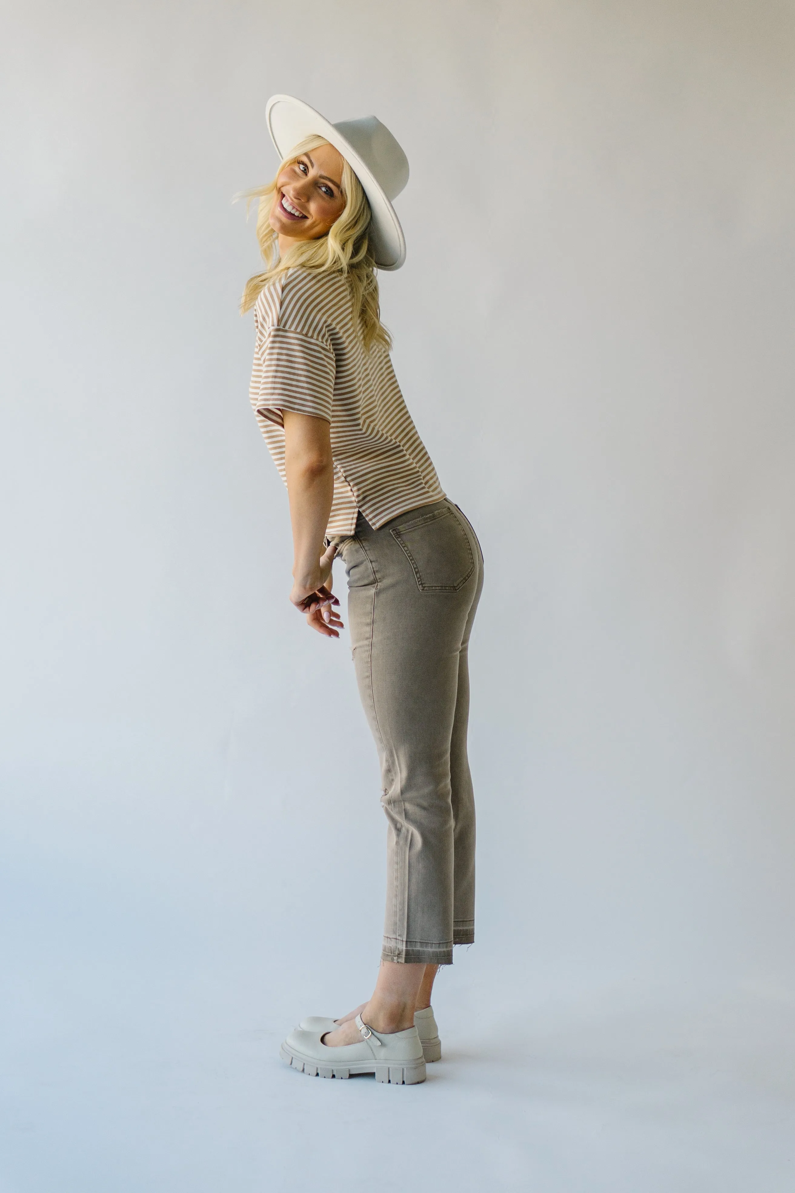 Denim: Augusta Super High Rise Straight Jean in Taupe