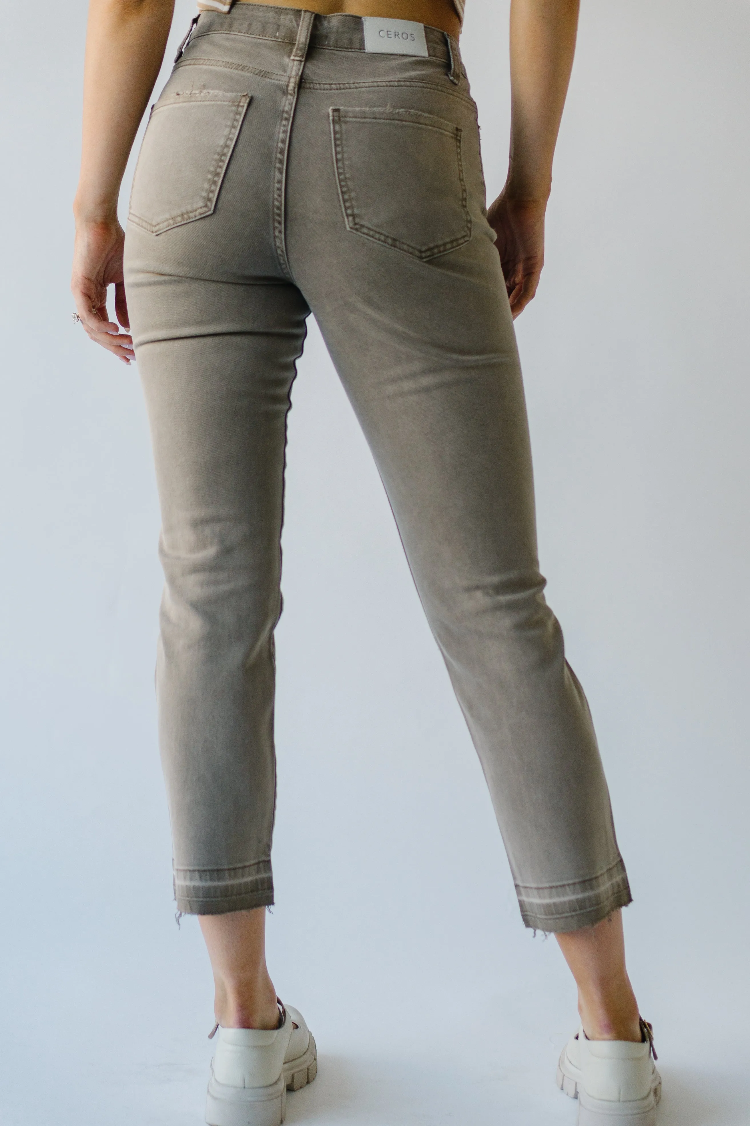 Denim: Augusta Super High Rise Straight Jean in Taupe