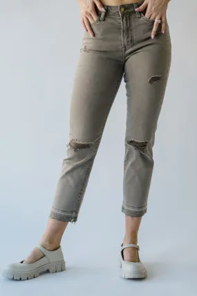 Denim: Augusta Super High Rise Straight Jean in Taupe