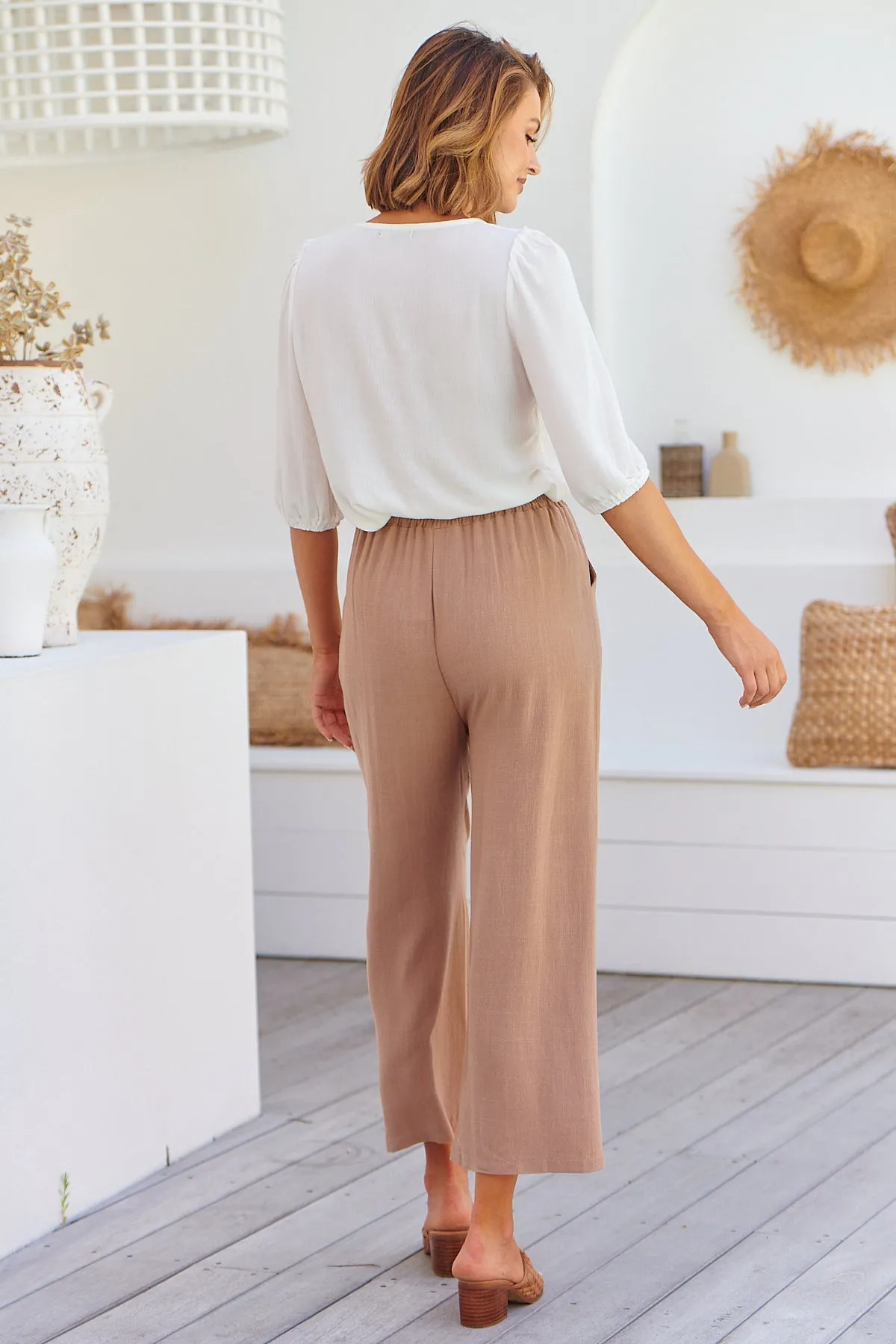 Denver Tie Waist Caramel Linen Pants