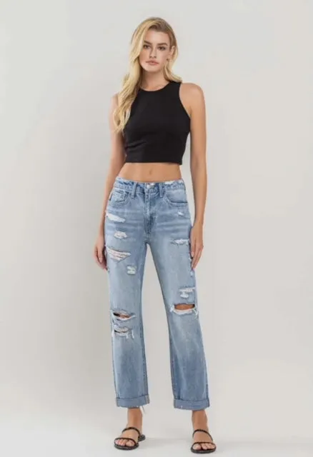 Distressed Rigid Boyfriend Jeans