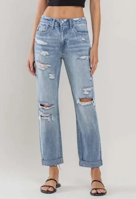 Distressed Rigid Boyfriend Jeans