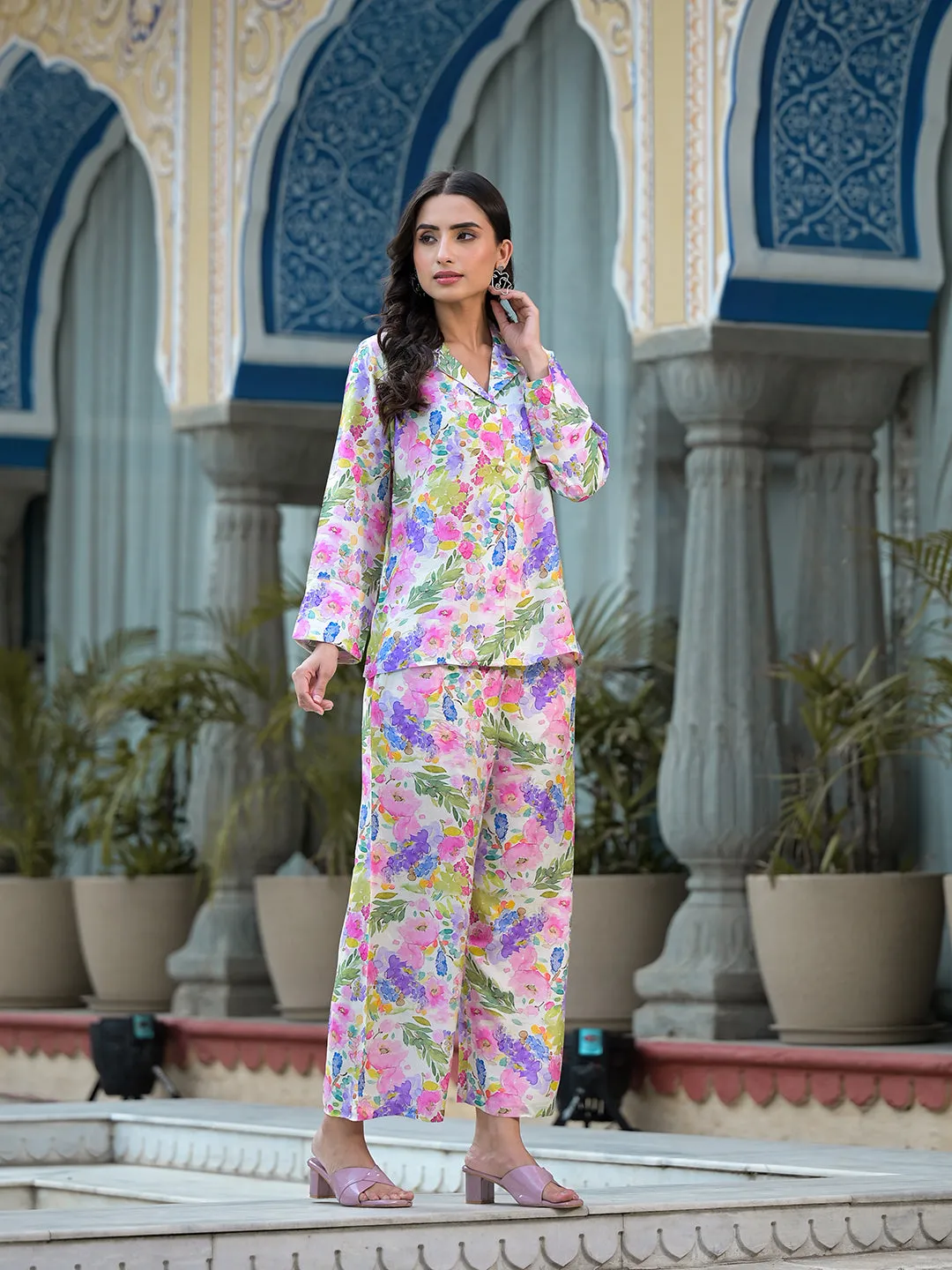 Divena Multicolored Floral Printed Muslin Co-ord Set