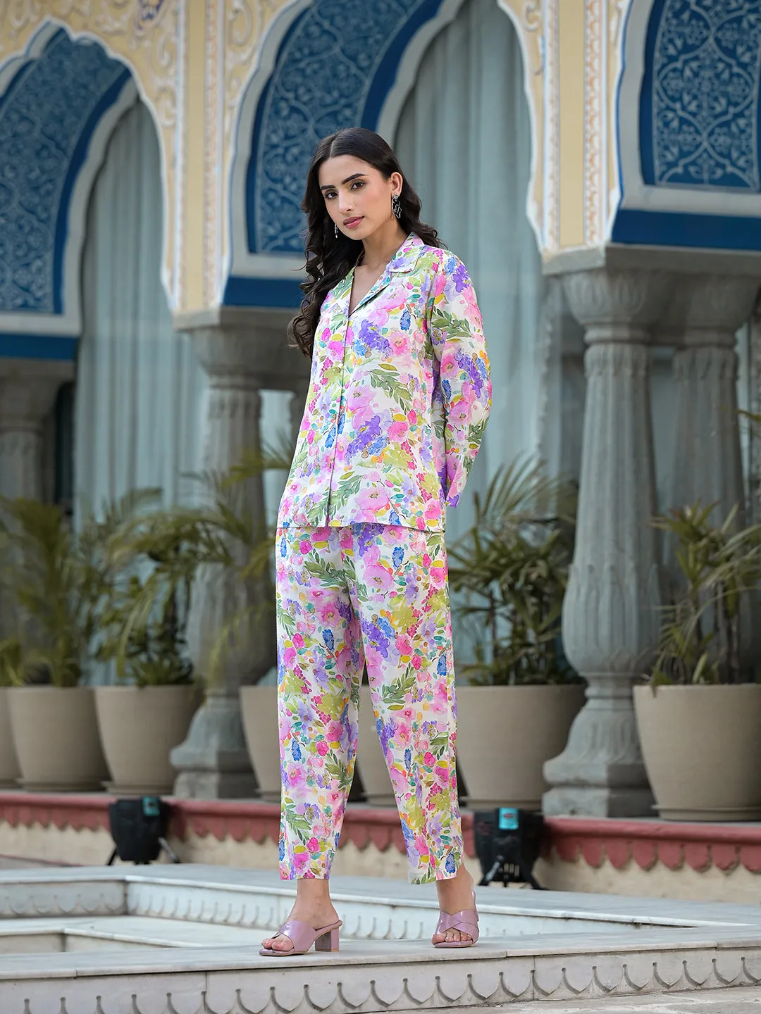 Divena Multicolored Floral Printed Muslin Co-ord Set