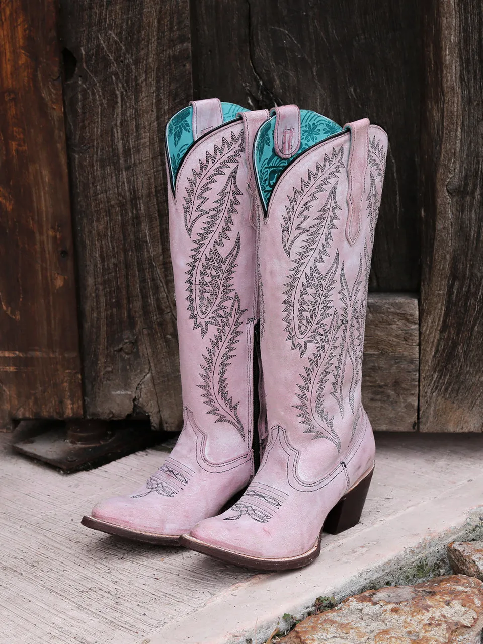 E1447 - WOMEN'S EMBROIDERY ROSE TALL TOP SNIP TOE COWBOY BOOT