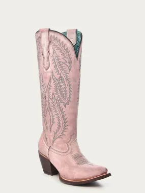 E1447 - WOMEN'S EMBROIDERY ROSE TALL TOP SNIP TOE COWBOY BOOT