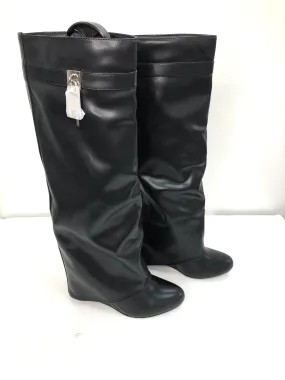 Ego Black I Am The One Padlock Detail Knee High Wedge Boot UK 5 EU 38 👠