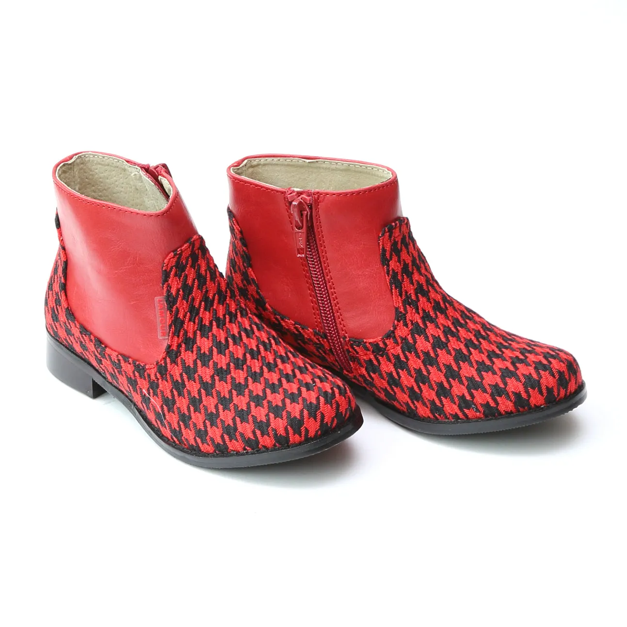 FINAL SALE - L'Amour Girls Two Toned Houndstooth Ankle Boot