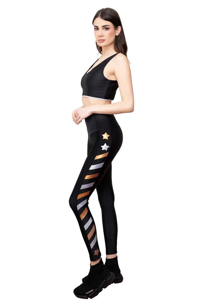 Graffiti Leggings Nero con Bande Mutlicolore