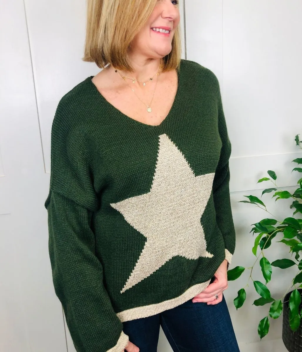 Green Metallic Star Jumper