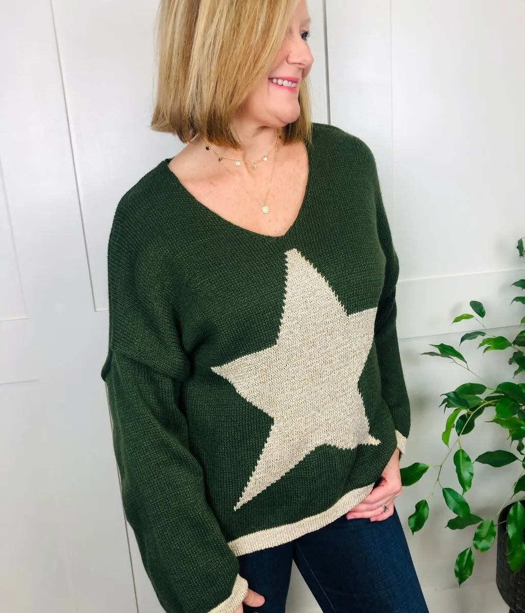 Green Metallic Star Jumper