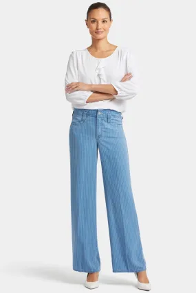 High Rise Teresa Wide Leg Jeans Lichtblauw Gestreept Premium Denim | Light Marine Stripe