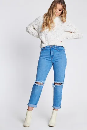 High Waist Relaxed Distressed Denim