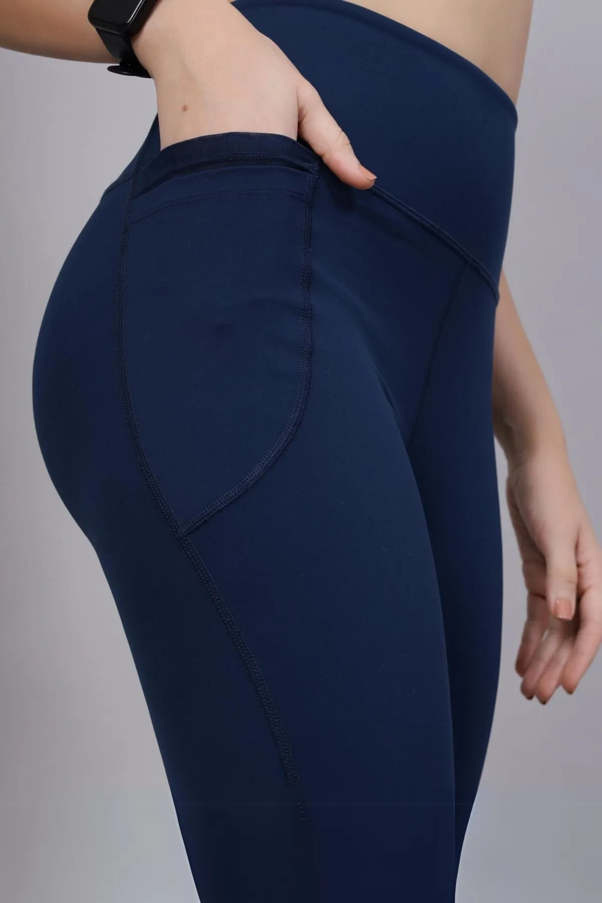 High Waisted Gentle Compression Navy Blue Postpartum Leggings