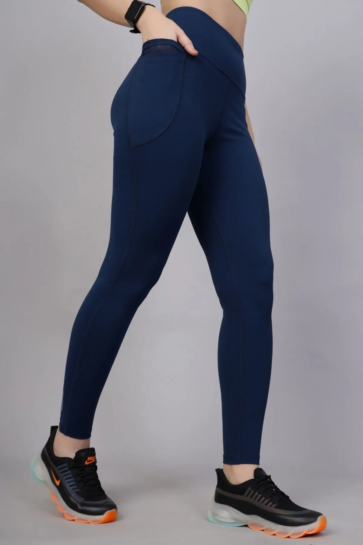 High Waisted Gentle Compression Navy Blue Postpartum Leggings