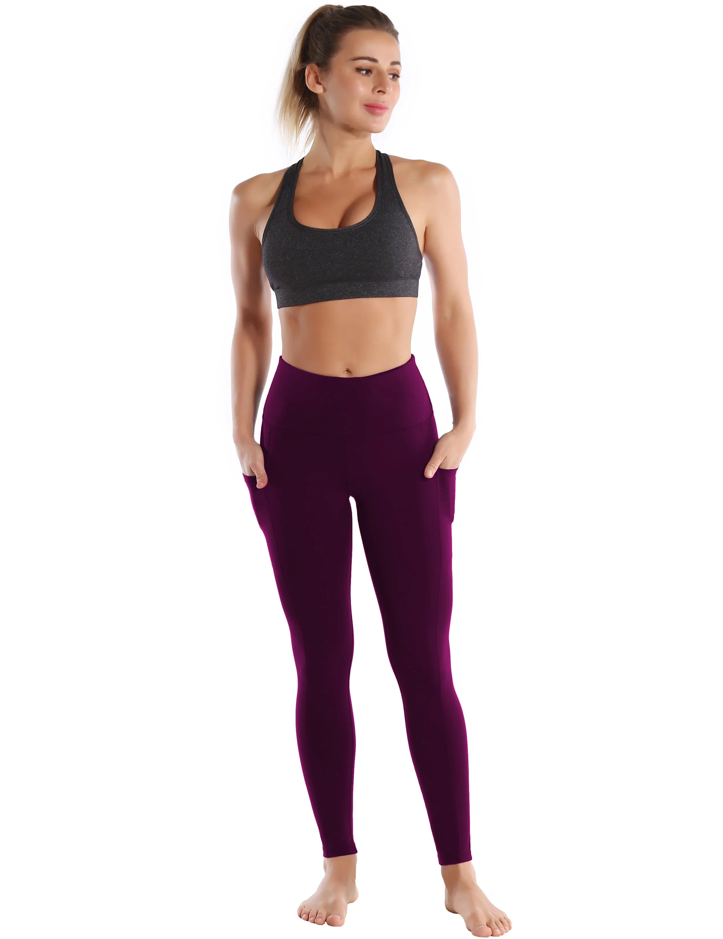 Hip Line Side Pockets Yoga Pants plum