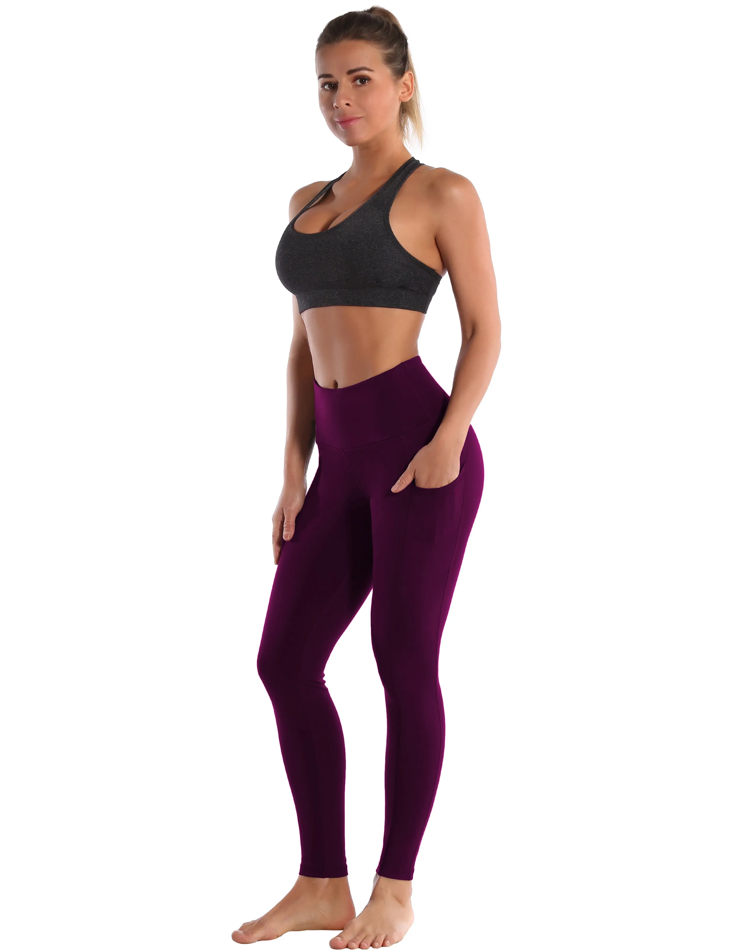 Hip Line Side Pockets Yoga Pants plum